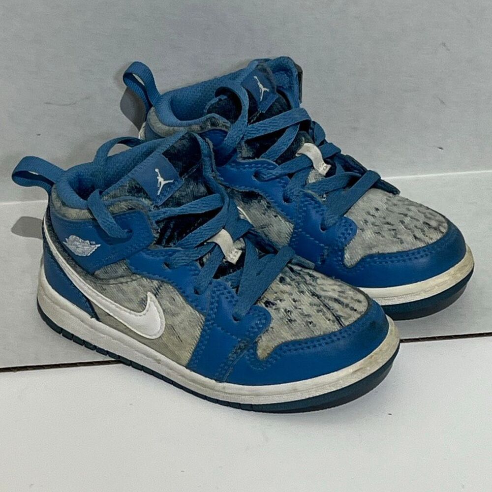 Nike Air Jordan 1 Toddler Dutch Blue White Mid Washed Denim (TD) Sneakers Size 9